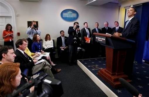 President Barack Obama makes a surprise appearance during the ...